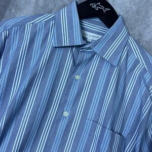 Alex Cannon Mens Medium Shirt Blue Striped Cotton Button Down Long Sleeve NWOT